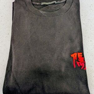 Shengtang Peony Black T-Shirt with Red Embroidery